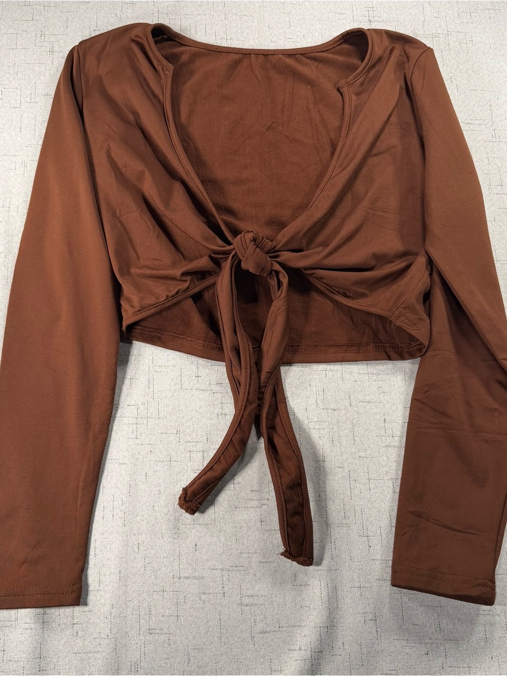 Brown Tie-Front Long Sleeve Women's Top